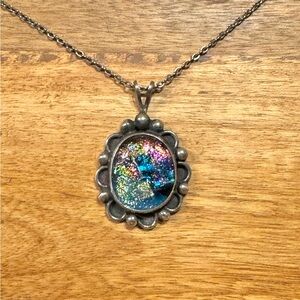 Sterling silver necklace with dichroic glass - hand crafted in Santa Fe, NM.